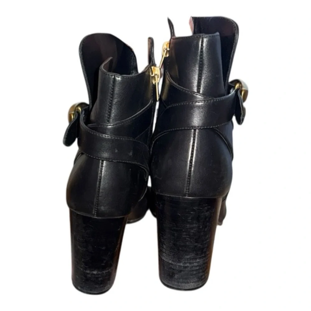 COACH‎ Delaney Signature Buckle Heel Bootie Black Leather Boots Shoes size 9